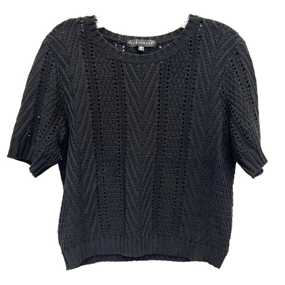 SANCTUARY Open Stitch Crewneck Black Sweater, Size Medium - Picture 1 of 14